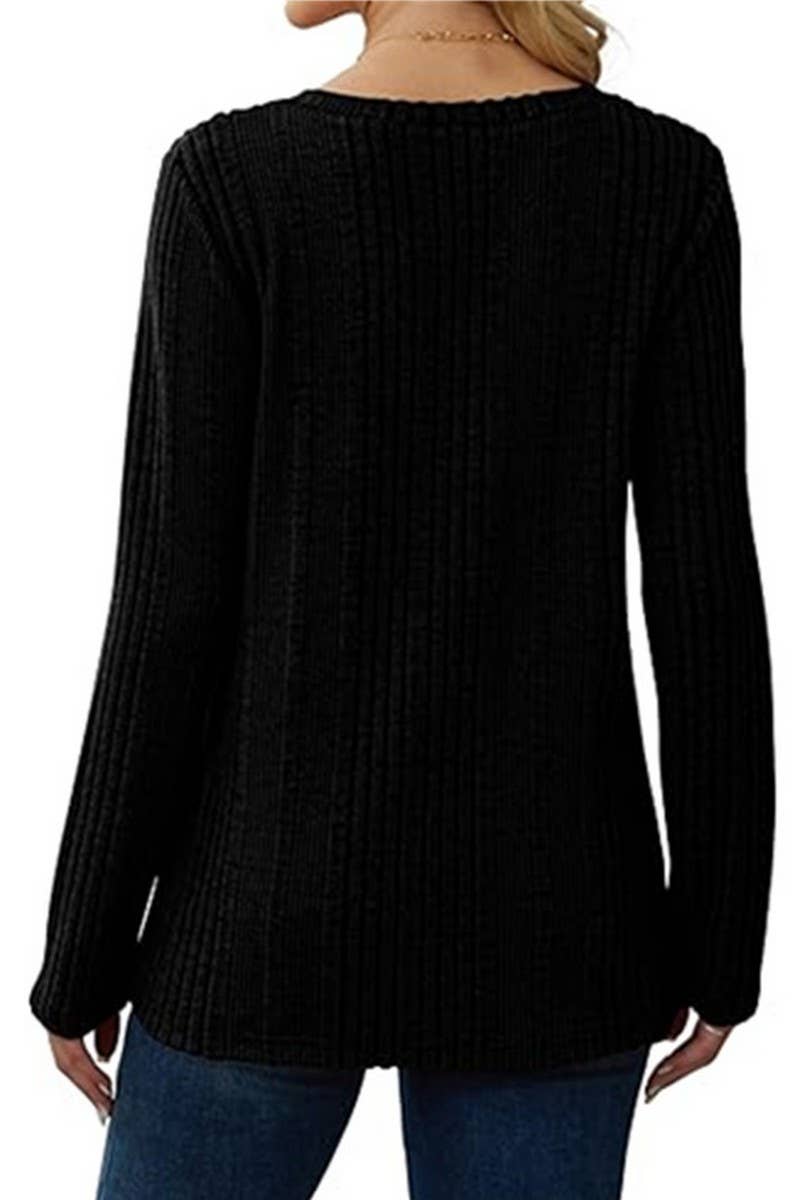 CWOSWL6559_V-NECK SOLID COLOR LONG-SLEEVED KNITTED SWEATER