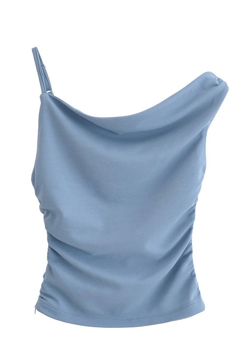 CWTTSL0356_FASHION PERSONALITY PLEATED ASYMMETRIC TOP