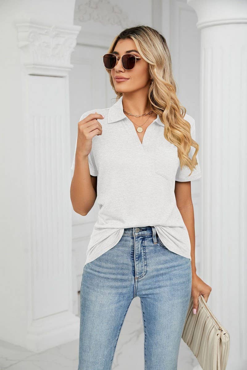 CWTTS0864_V-Neck Short Sleeve Blouse