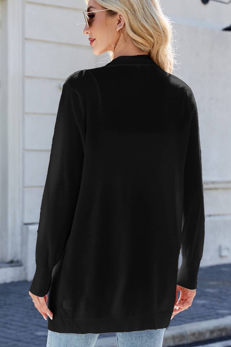 CWOCAL00840_CASUAL STRIPED MID-LENGTH KNIT CARDIGAN