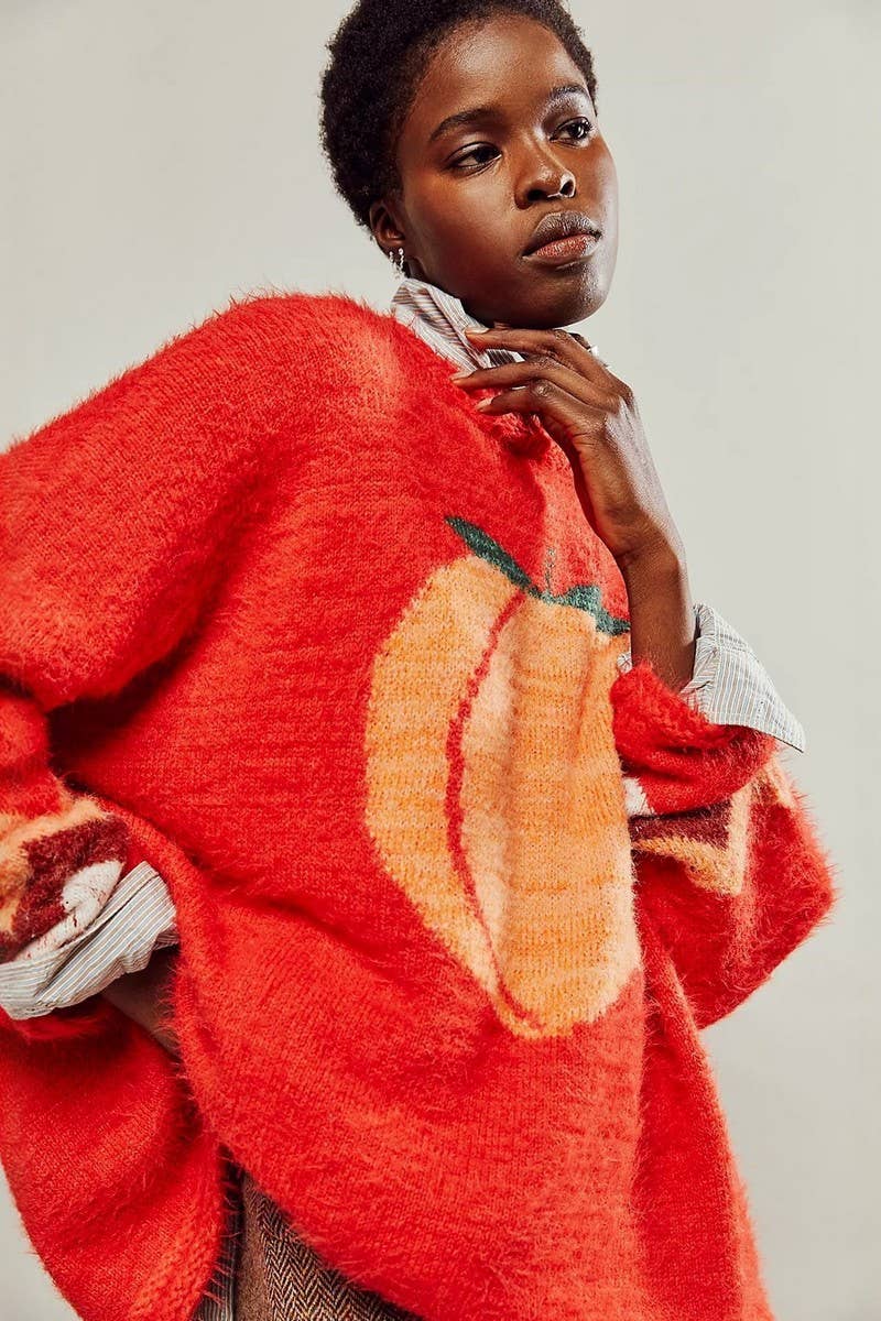 CWOSWL07747_2025 WINTER COZY LOOSE FIT PRINTED KNIT SWEATER