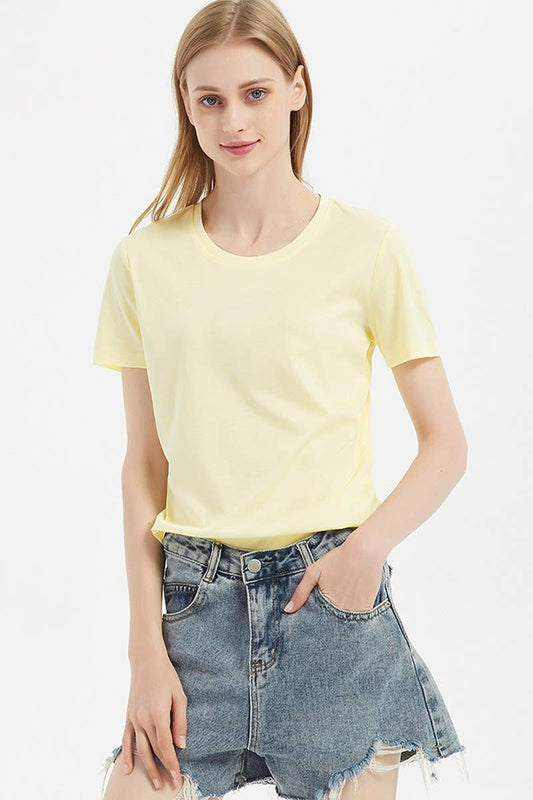 CWTTS1040_SOLID COLOR CASUAL ROUND NECK WOMEN T-SHIRT