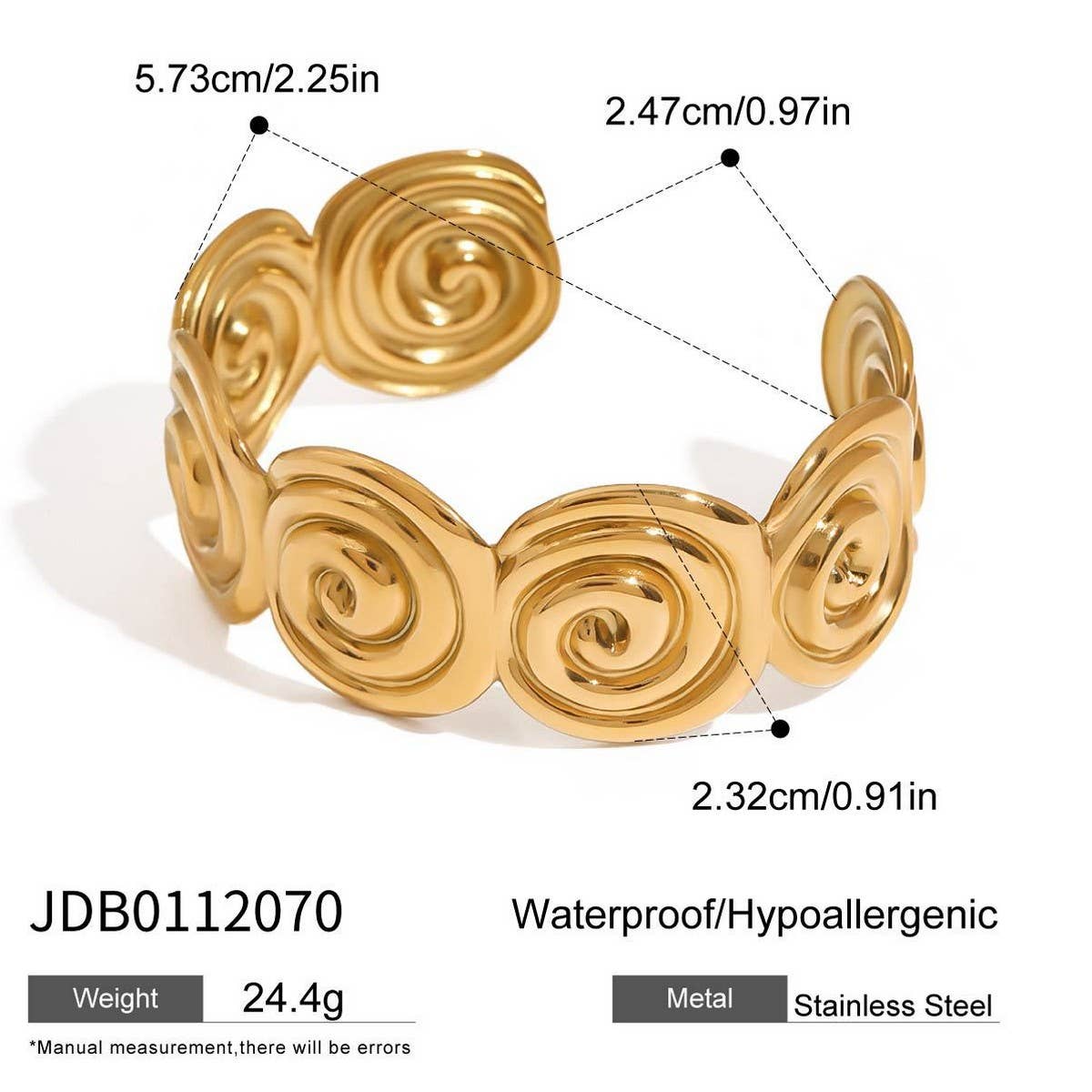 18K Gold Spiral Open Bangle, Textured Steel_CWAJE4671