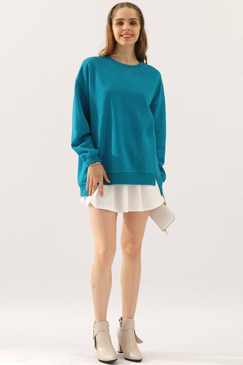 CWTTL905_LONG SLEEVE ROUND NECK CUT HEM SWEATSHIRT