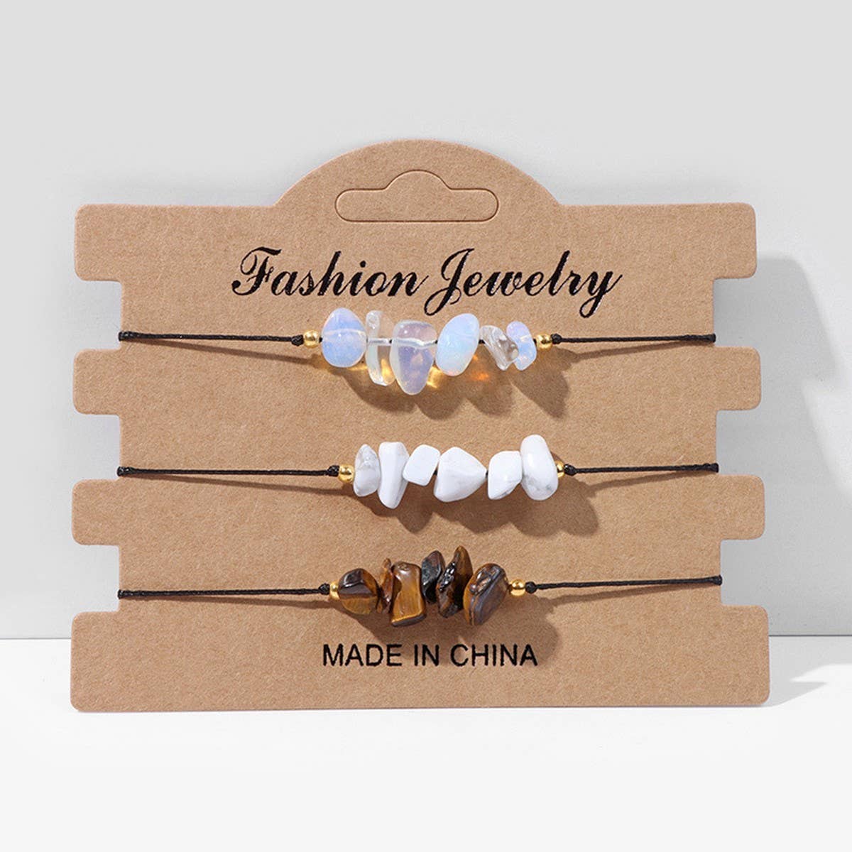 CRUSHED STONE TRIO BRAIDED BRACELET