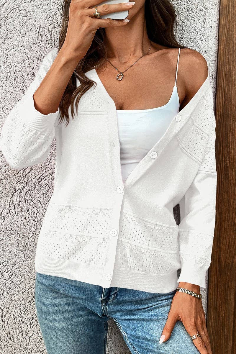 CWOCAL00611_LIGHTWEIGHT CROCHET KNIT V NECK CARDIGAN