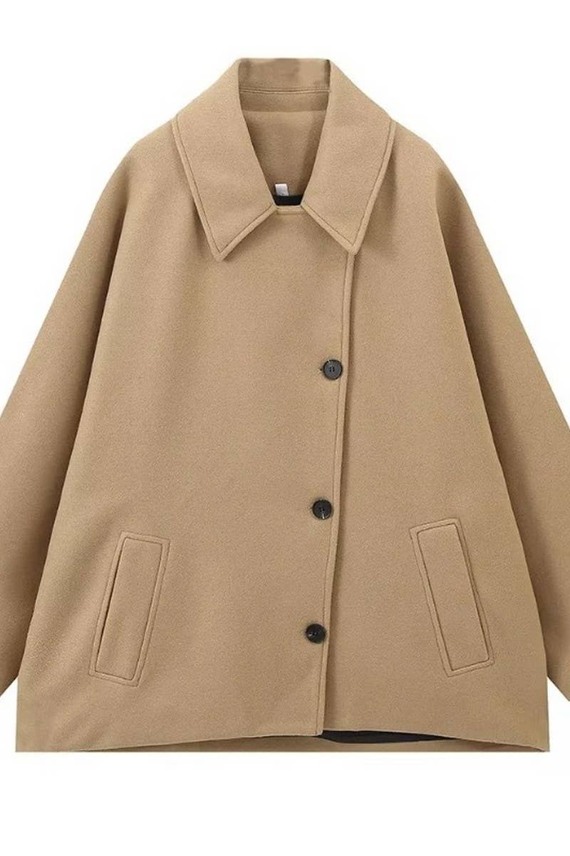 CWOCO1061_SINGLE-BREASTED LAPEL LOOSE WOOLEN JACKET