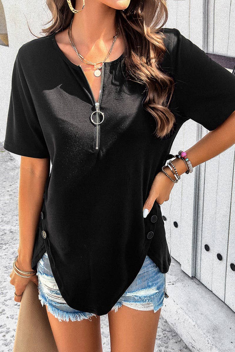 CWTSTS0312_Zip Neck Short Sleeve Top