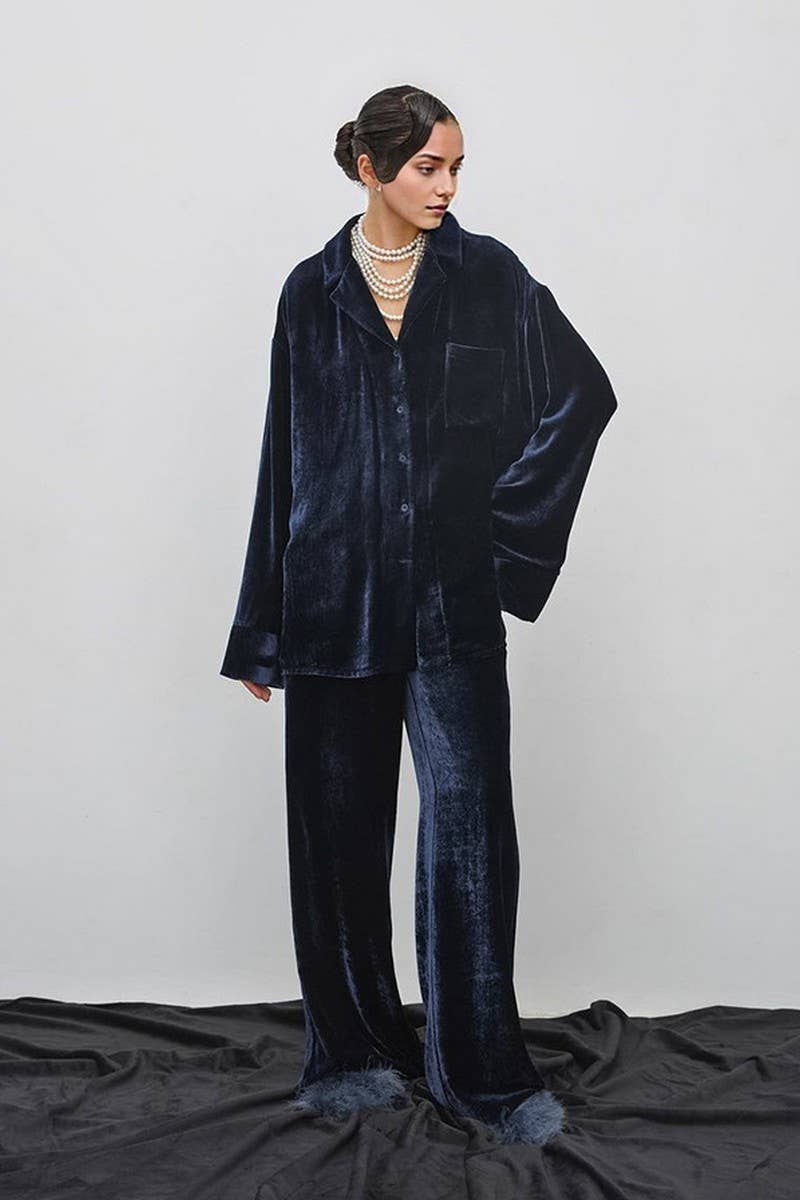 CWSPJ0341_VELVET LONG-SLEEVED TROUSERS PAJAMA SET
