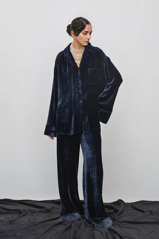 CWSPJ0341_VELVET LONG-SLEEVED TROUSERS PAJAMA SET