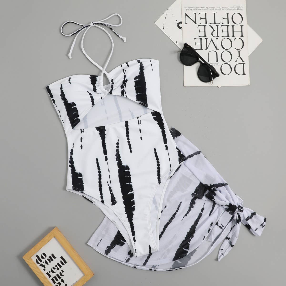 MULTICOLOR PRINT MESH HIGH WAIST ONE PIECE SWIMSUIT