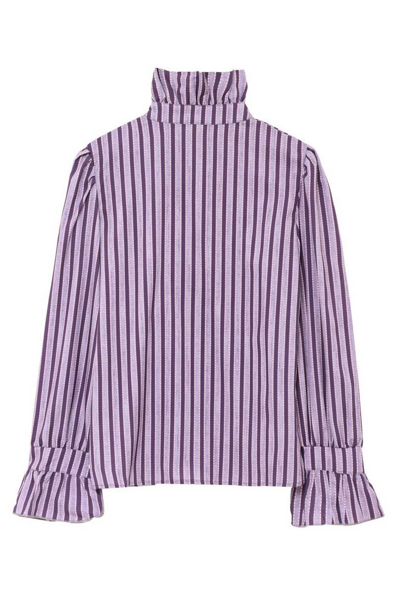 CWTBLL3817_STREET FASHION RUFFLED PLAID LONG SLEEVE SHIRT