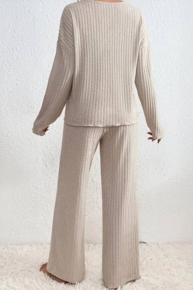 CWSTB1320_V-NECK CASUAL RIBBED BRUSHED LONG-SLEEVED SUIT