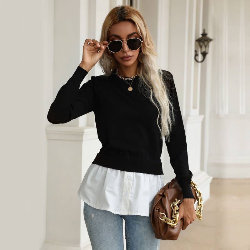 Fashionable shirt patchwork fake two-piece top