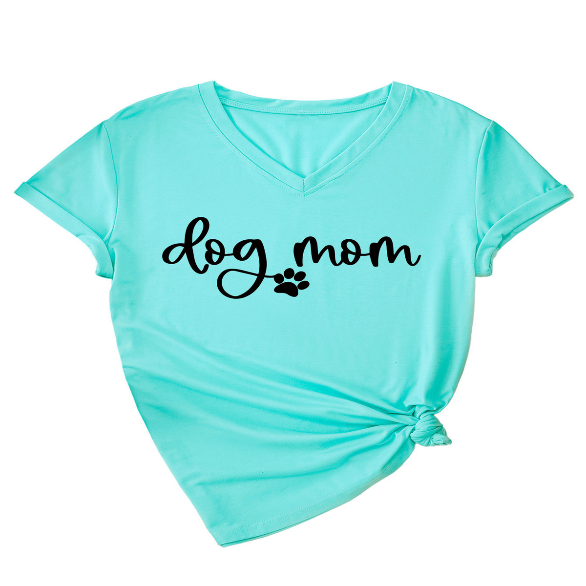 Fashion V-Neck Women's Tee with Dog Letter Print_CWTTS1511