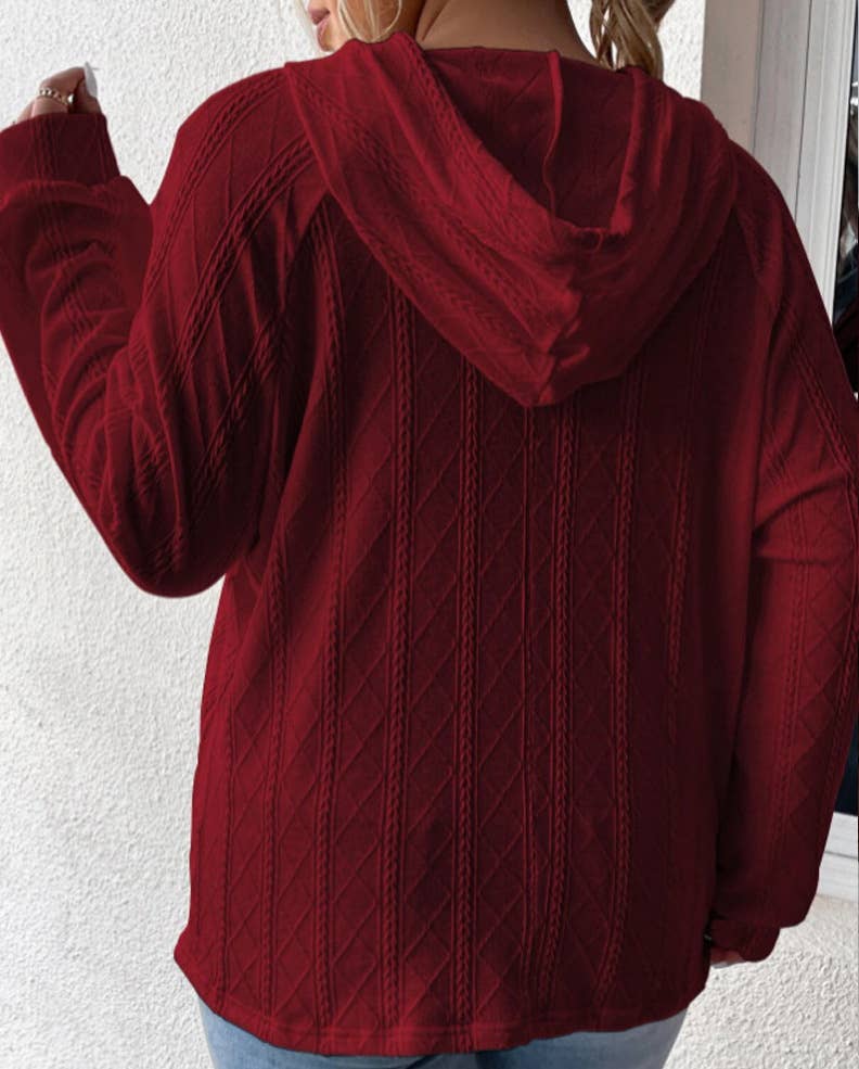 CASUAL JACQUARD LOOSE SOLID COLOR HOODIE