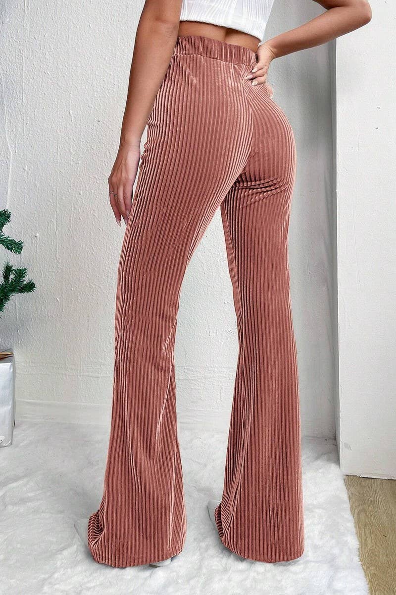 CWBLP2056_HIGH WAIST CORDUROY FLARE WIDE LEG SWEATPANTS