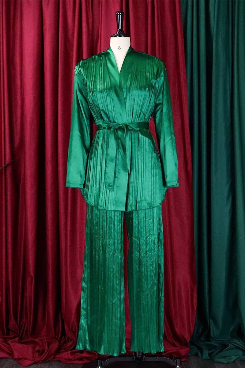 CWSTB0523_PLUS SIZE  LACE UP SHIRT  TROUSERS TWO-PIECE SET