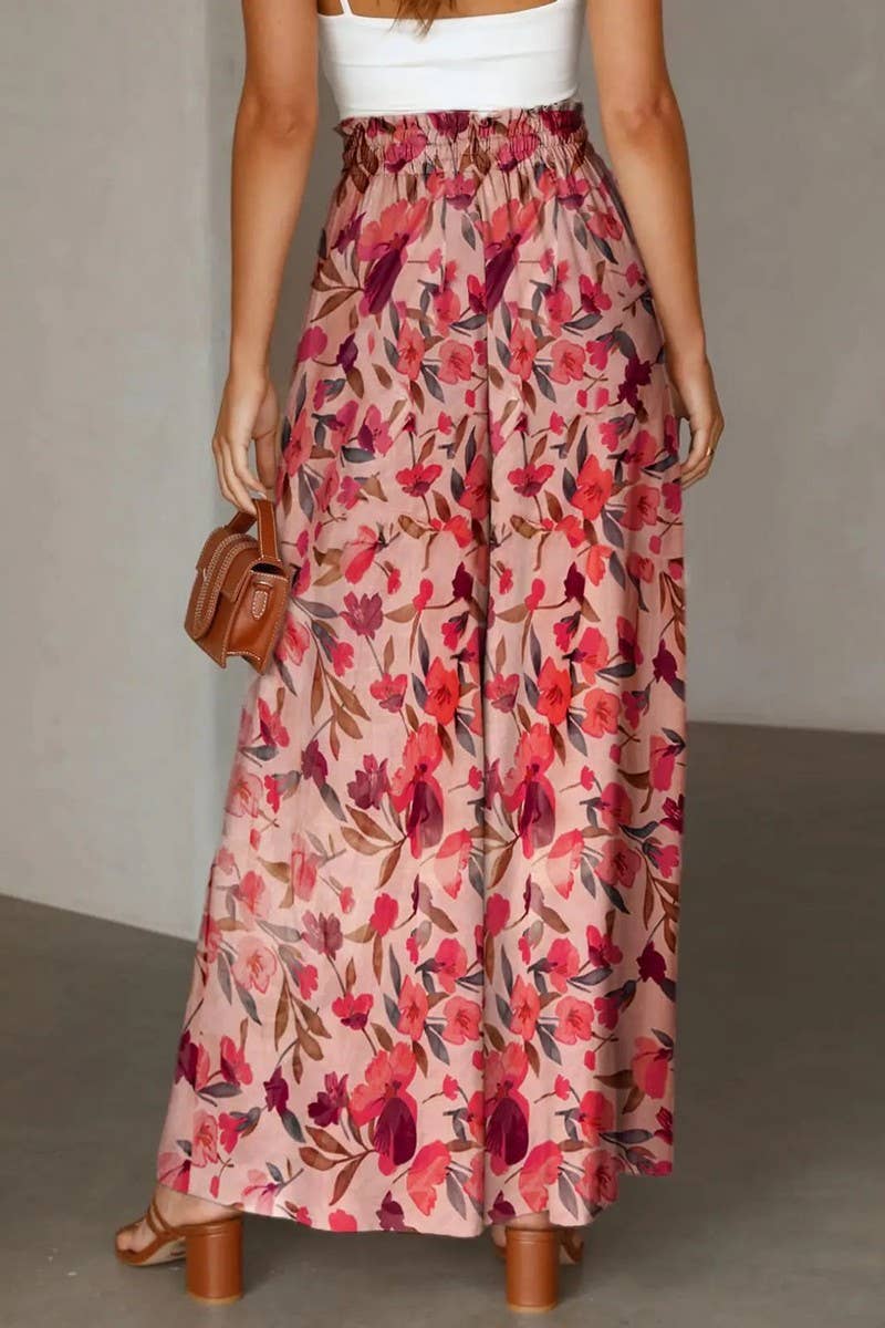 CWBLP2180_FLORAL WIDE-LEG HIGH WAIST CASUAL TROUSERS