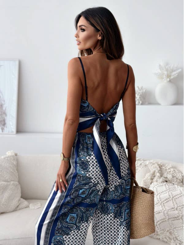 Fashion halter wrap chest straight-leg two-piece