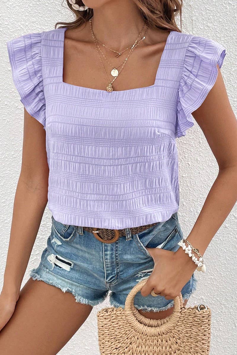 CWTBLS0608_SQUARE COLLAR RUFFLED SHIRT BLOUSE TOP