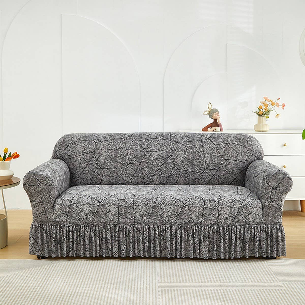 Floral Skirted Sofa Cover, Stretch & Full Fit