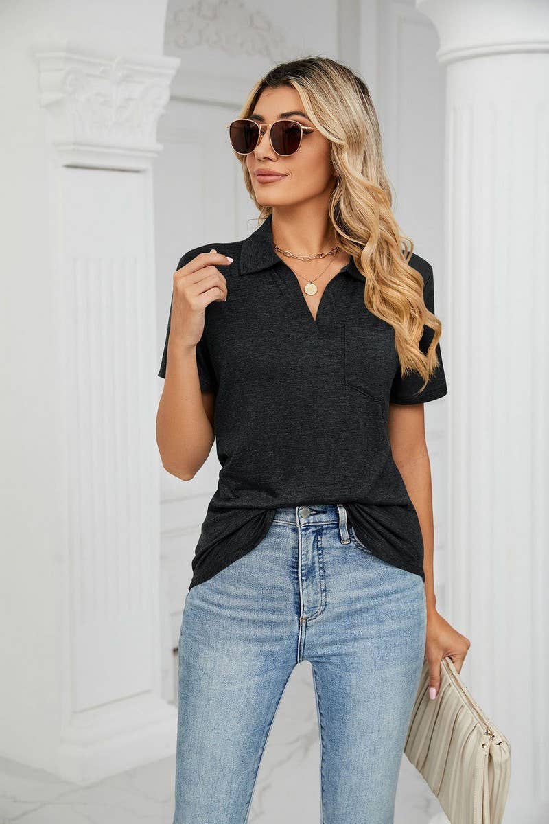 CWTTS0864_V-Neck Short Sleeve Blouse