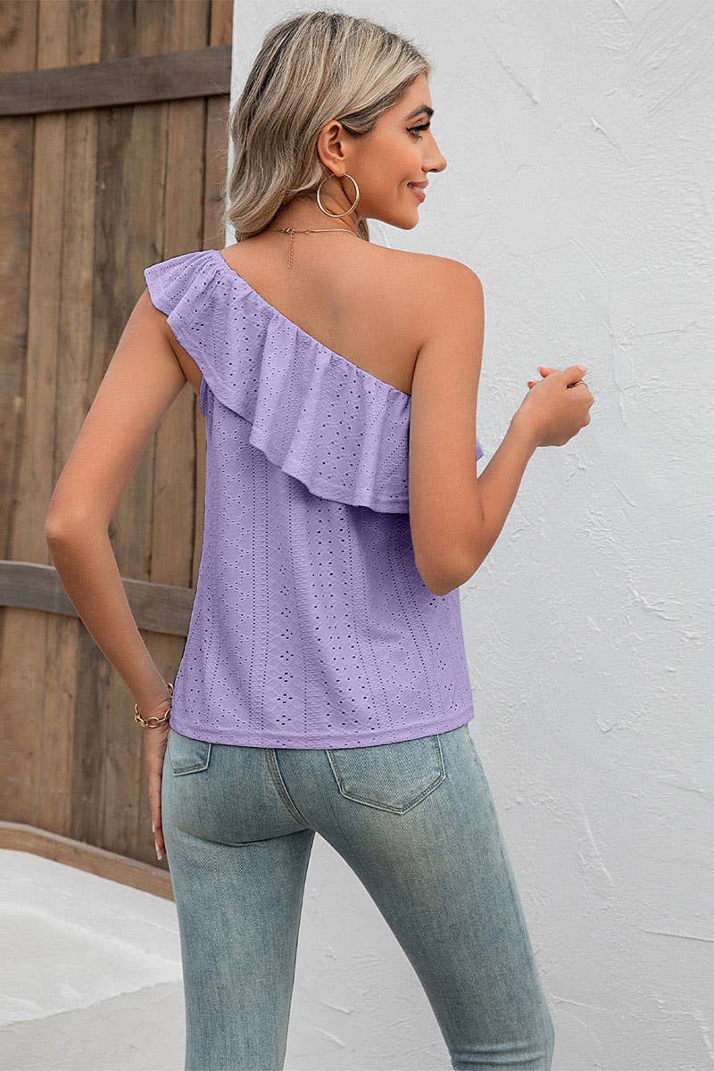 CWTBLSL0103_One Shoulder Ruffle Detailed Sleeveless Top