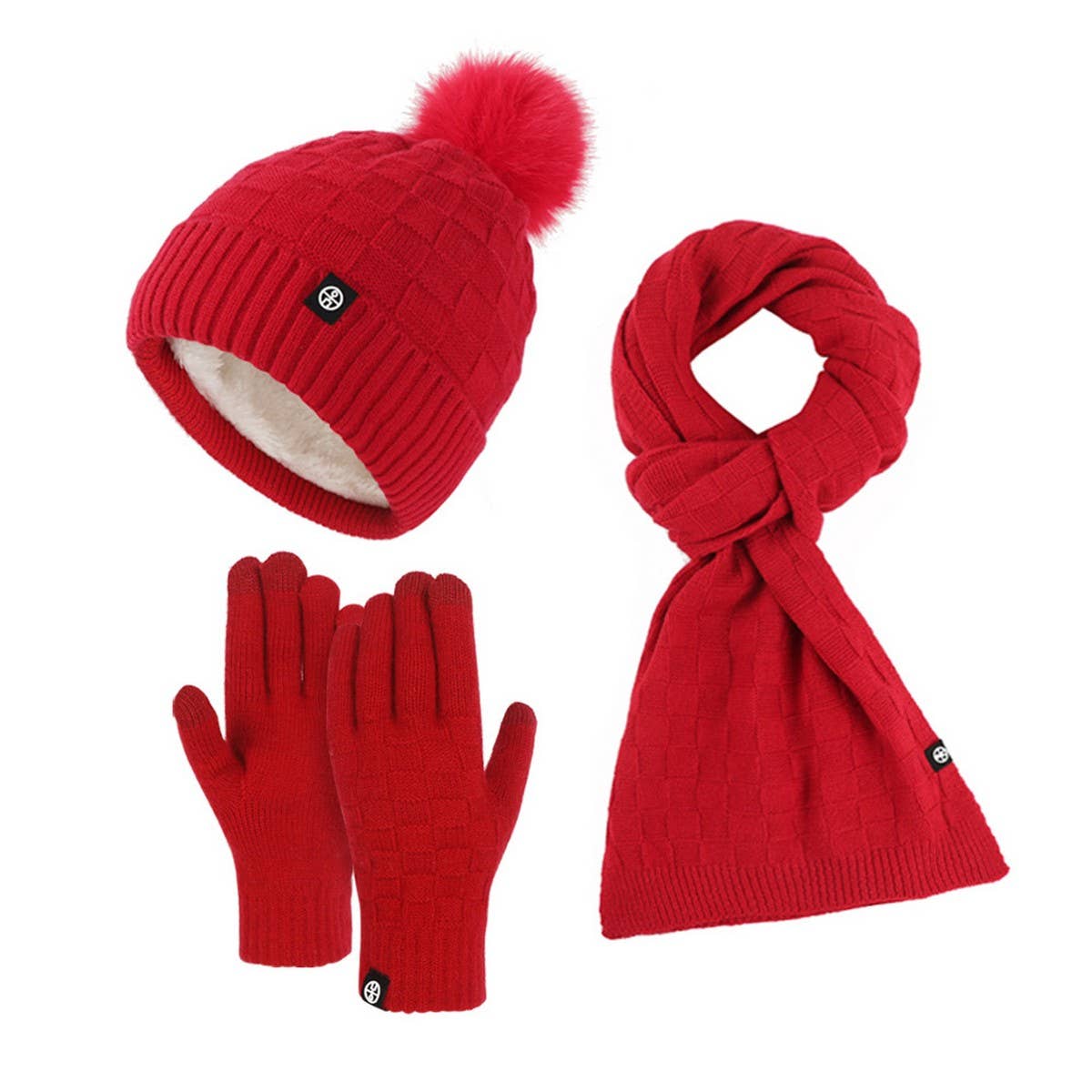 WINTER OUTDOOR WARM KNITTED SCARF THREE-PIECE SET