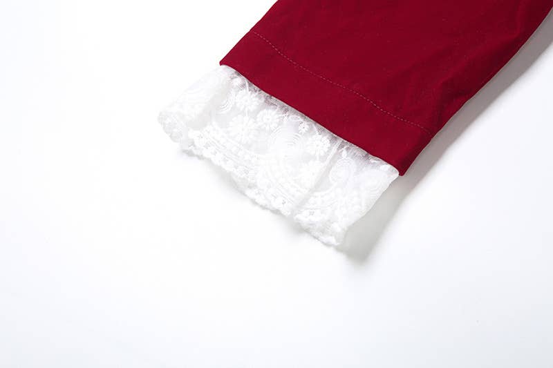 DEEP V LACE PATCHWORK CROP TOP SPLIT SKIRT SET