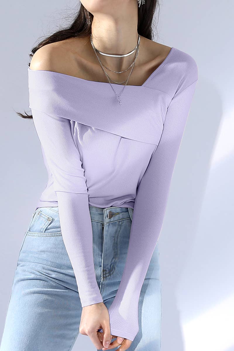 CWTTL1103_LONG SLEEVE ONE SHOULDER 2 LAYER T SHIRT TOP