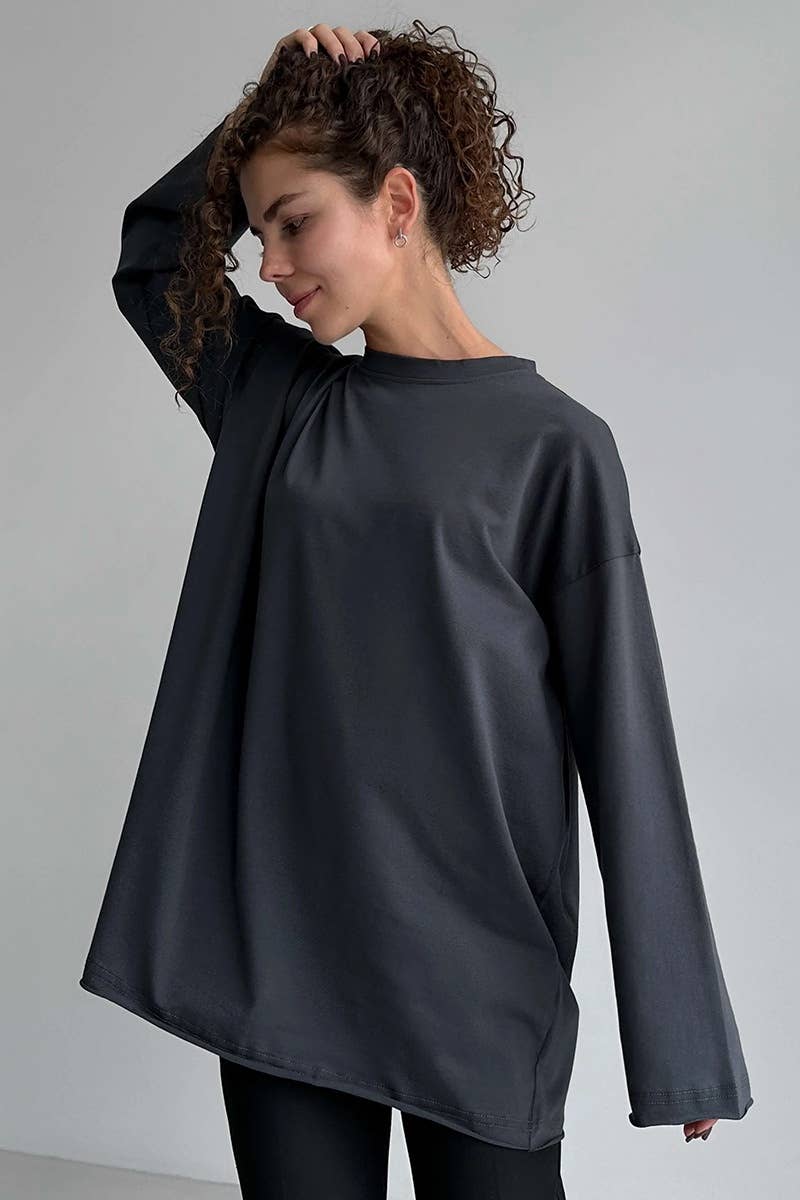 CWTBLL2963_SPRING AUTUMN ROUND NECK LONG SLEEVE TOP