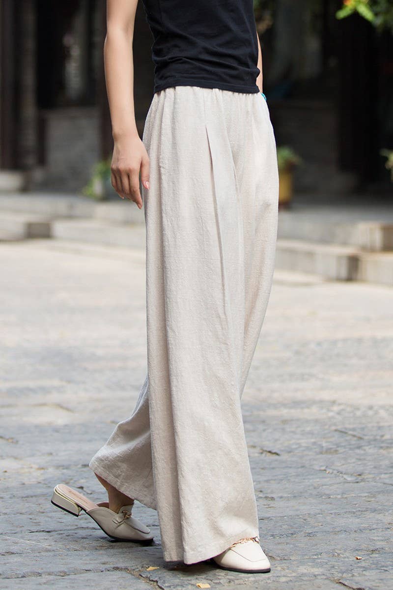 CWBLP1378_LINEN AND COTTON SAND-WASHED WIDE-LEG PANTS