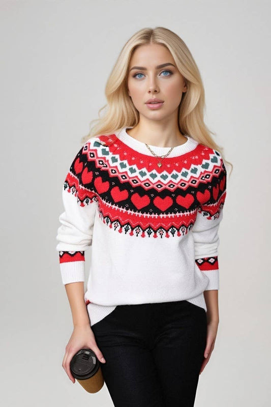 CWOSWL07590_CHRISTMAS CASUAL JACQUARD CREW NECK SWEATER