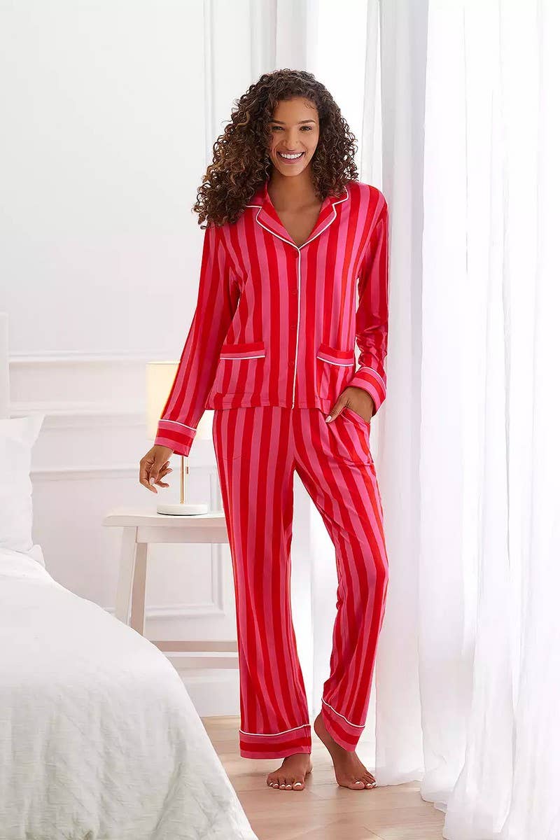 CWSPJ0440_STRIPED LONG SLEEVE TOP AND PANTS PAJAMA SET