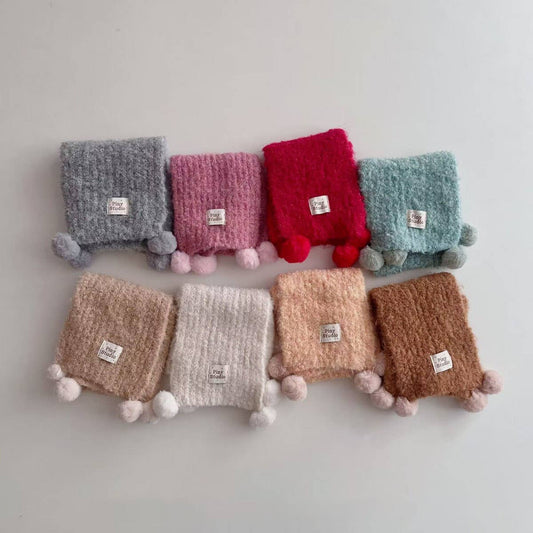 Cute Pom Pom Knit Scarf ?Neck Warmer for Kids