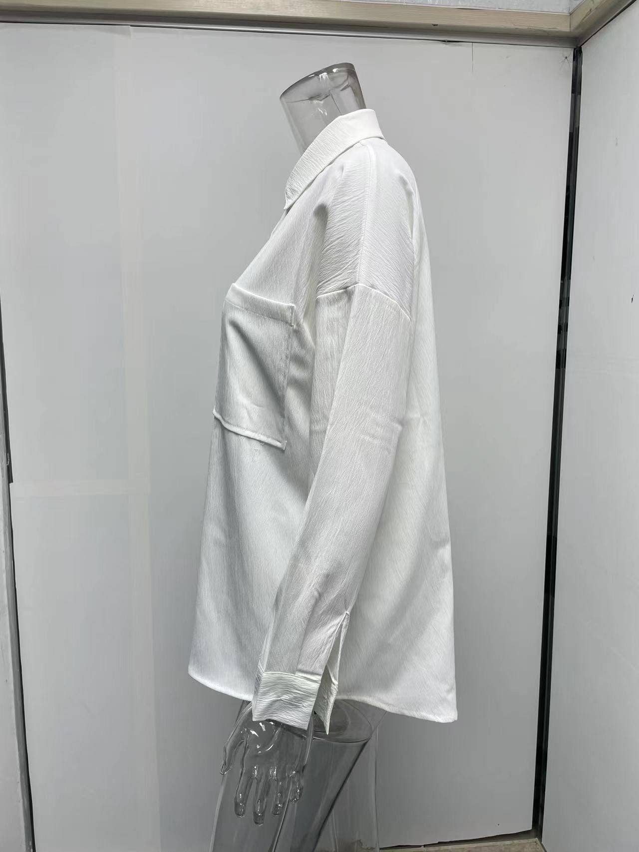 BAT-SLEEVED CASUAL SOLID COLOR LONG-SLEEVED SHIRT