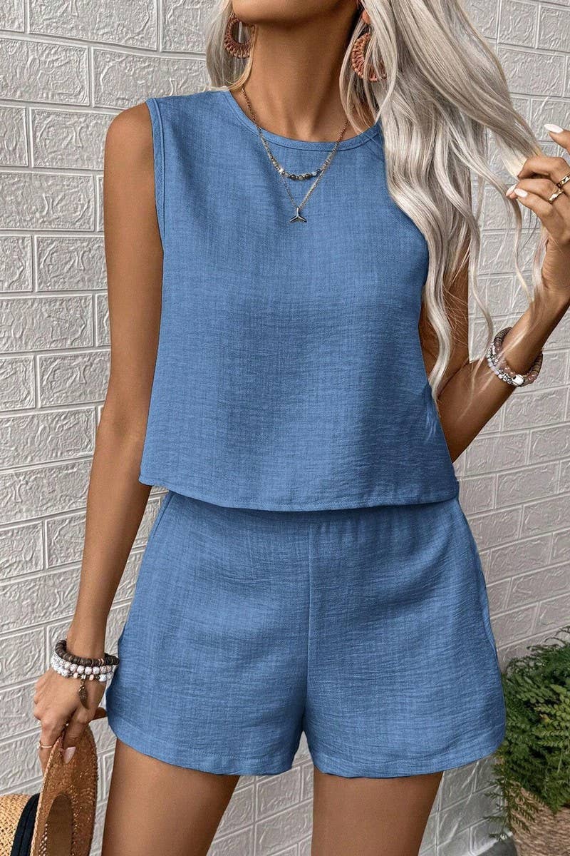 CWSS1106_SOLID COLOR CASUAL FASHION TWO PIECE