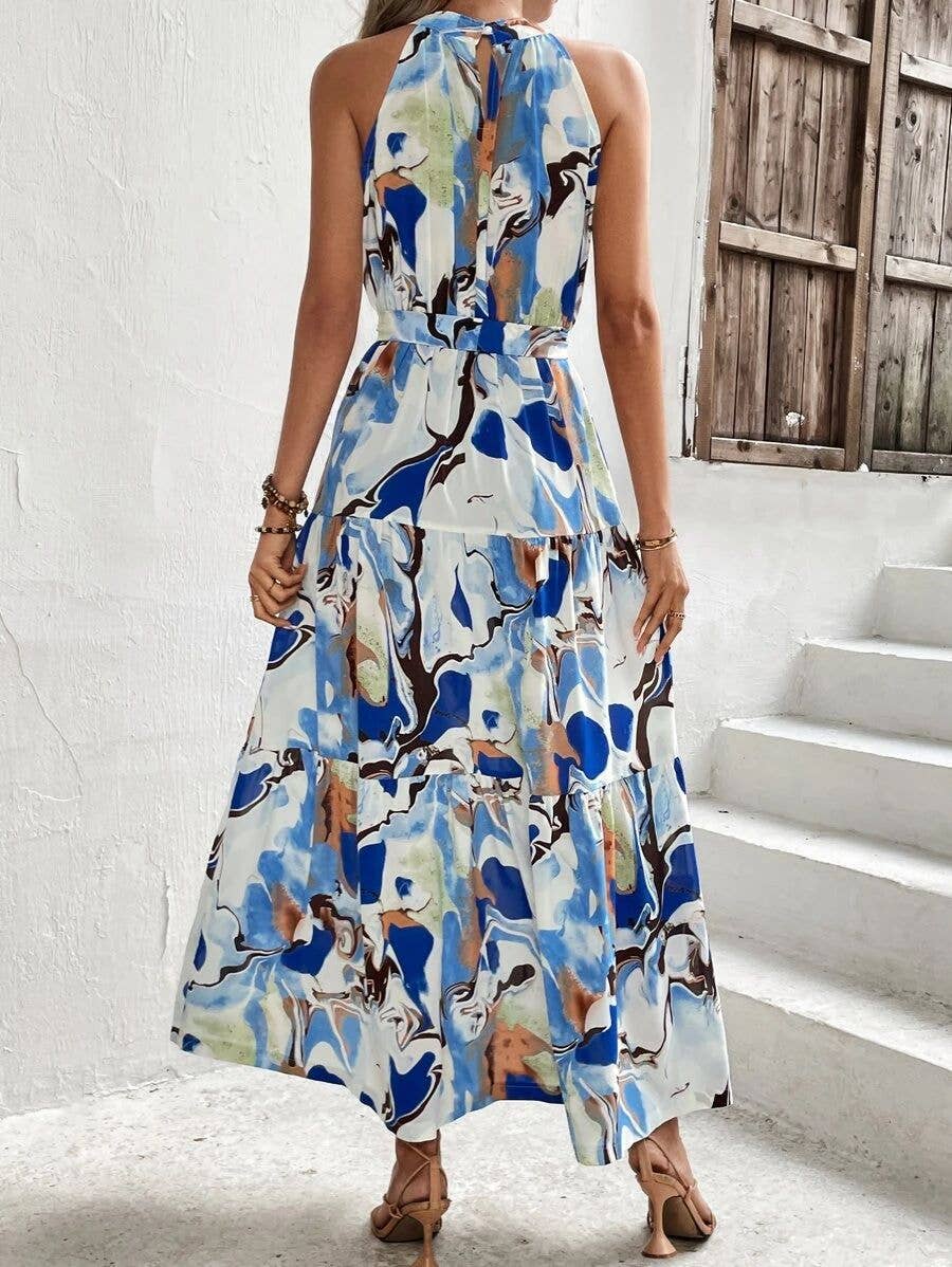 BOHO PRINT SLEEVELESS DRESS WITH LARGE RUFFLES_CWDMD1808