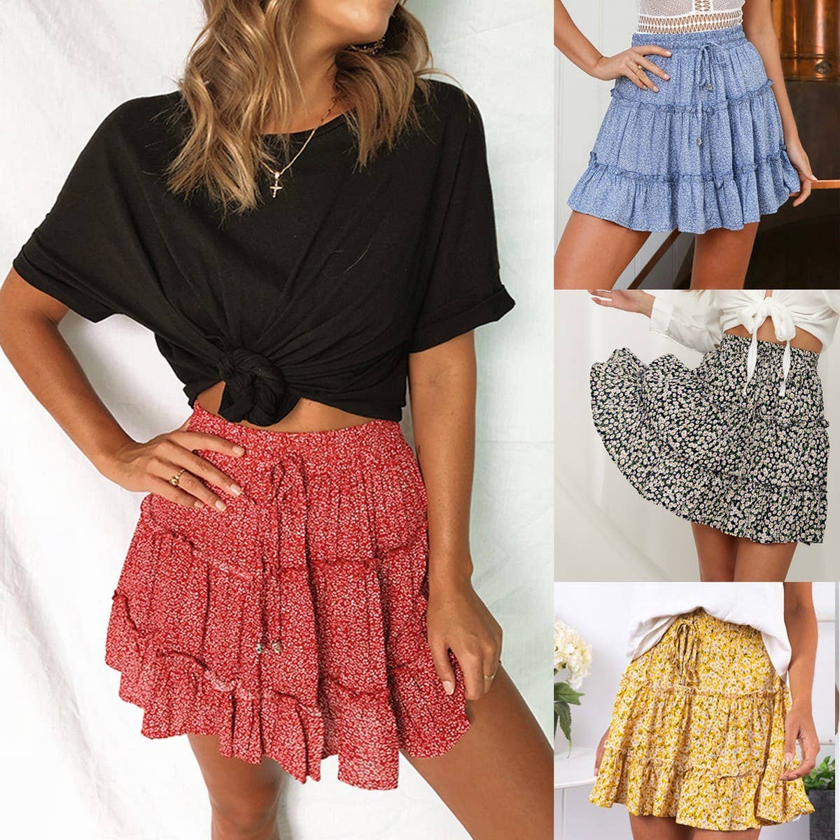 WOMEN'S HIGH WAIST RUFFLED FLORAL SKIRT_CWAB4791