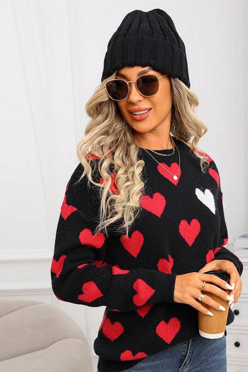 CWOSWL07579_VALENTINE'S DAY HEART KNITTED PULLOVER SWEATER