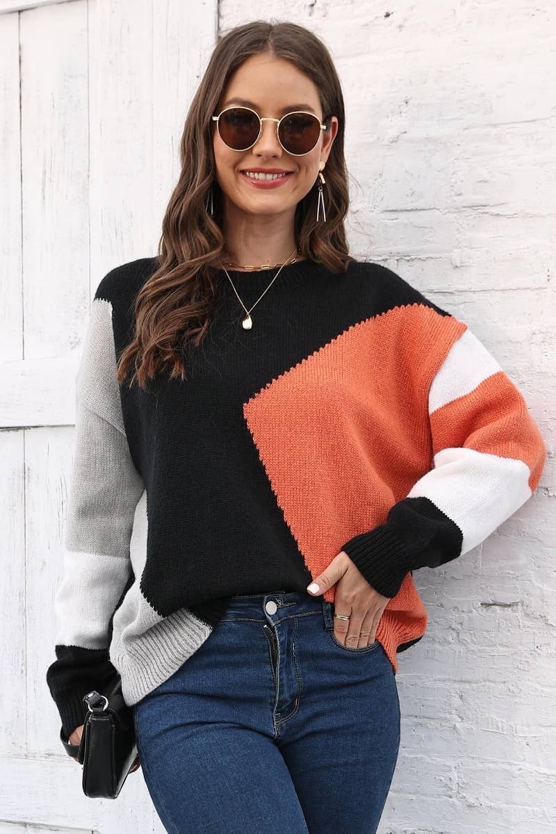 CWOSWL6731_COLOR CONTRAST CREW-NECK LONG-SLEEVED SWEATER