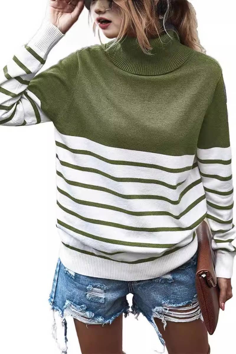 CWOSWL6308_TURTLENECK LONG-SLEEVED STRIPED SWEATER