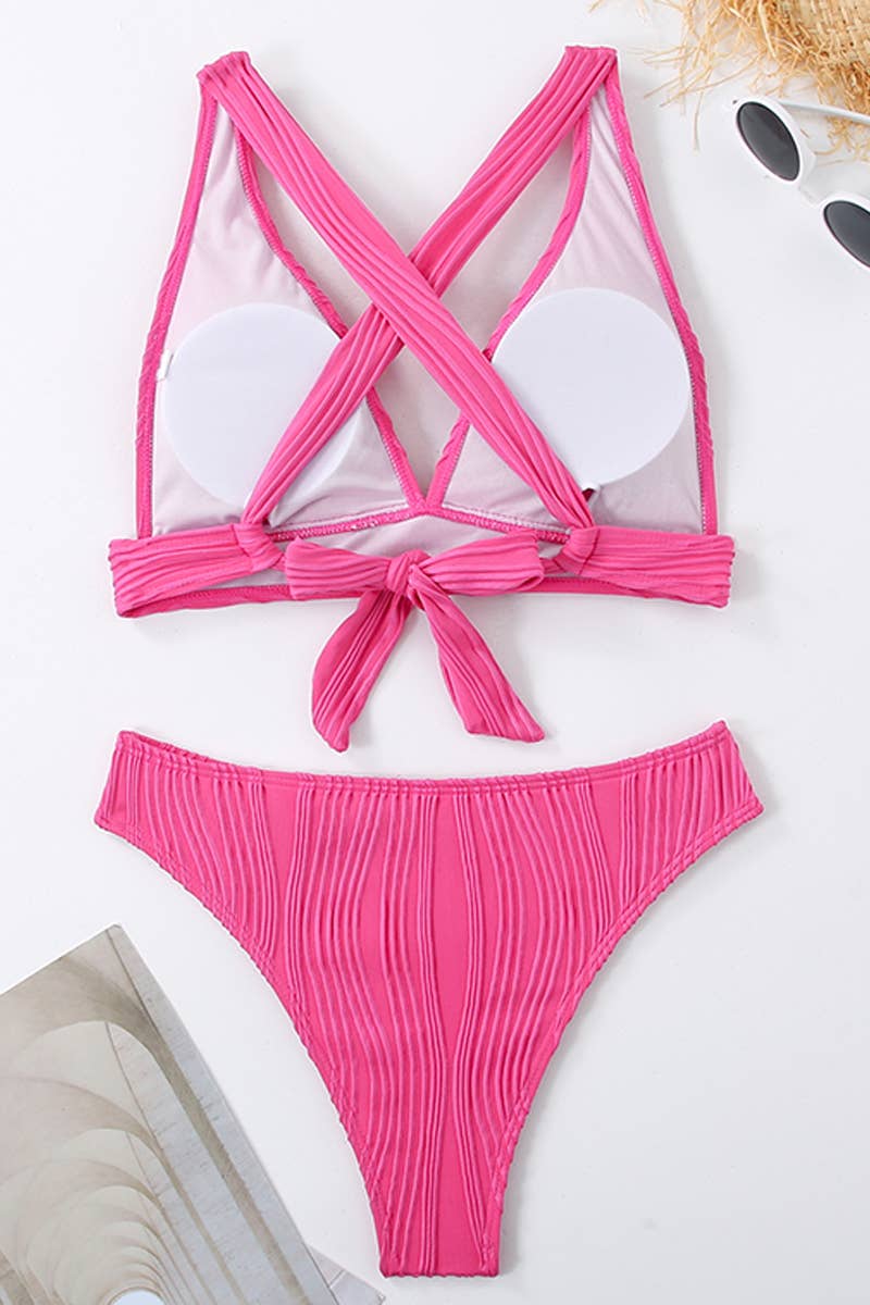 CWMW0813_WOMEN'S SPLIT JACQUARD SOLID COLOR SWIMSUIT