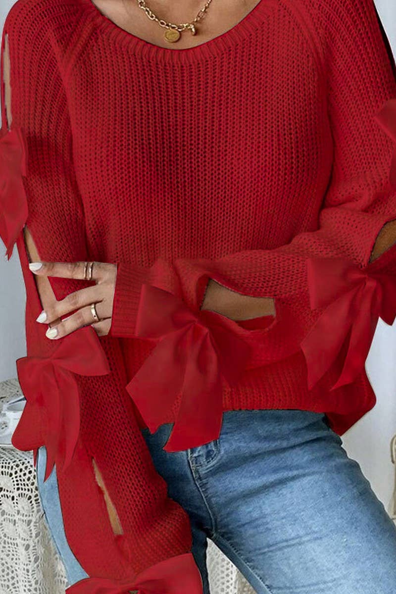 CWOSWL07301_FRENCH STYLE CREWNECK BOW KNIT PULLOVER SWEATER