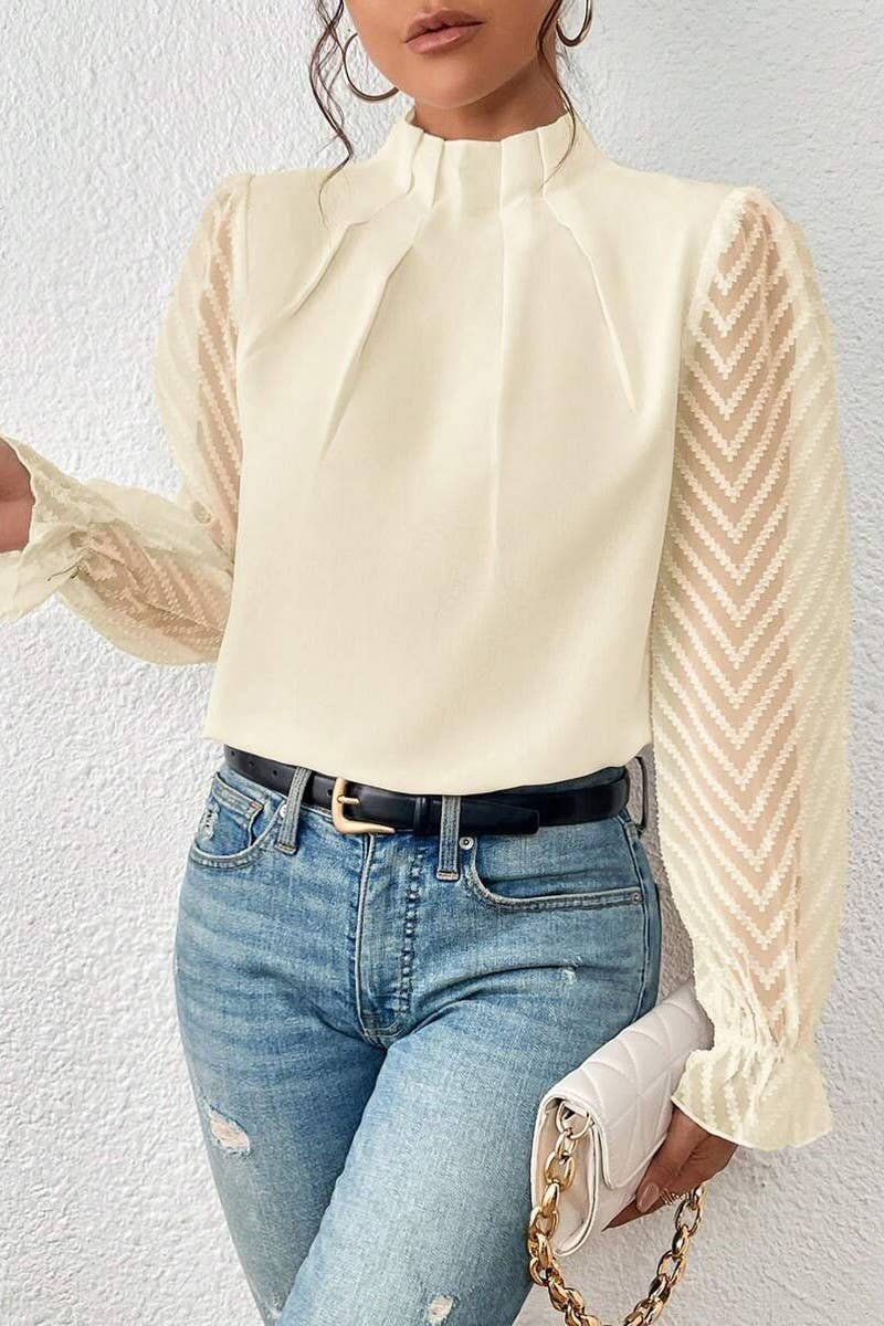 CWTBLS1823_SPRING AND AUTUMN HALF TURTLENECK CHIFFON TOP