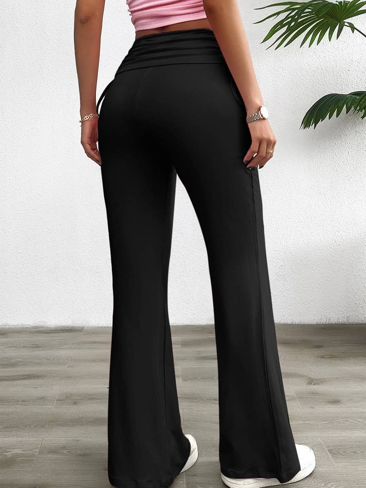 COMFORTABLE CASUAL SOLID COLOR SLIM PLEATED PANTS