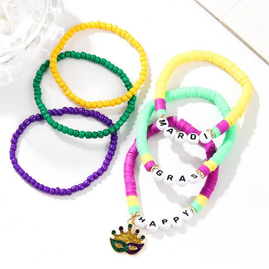 MASK PENDANT RICE BEAD SOFT CLAY BRACELET SET
