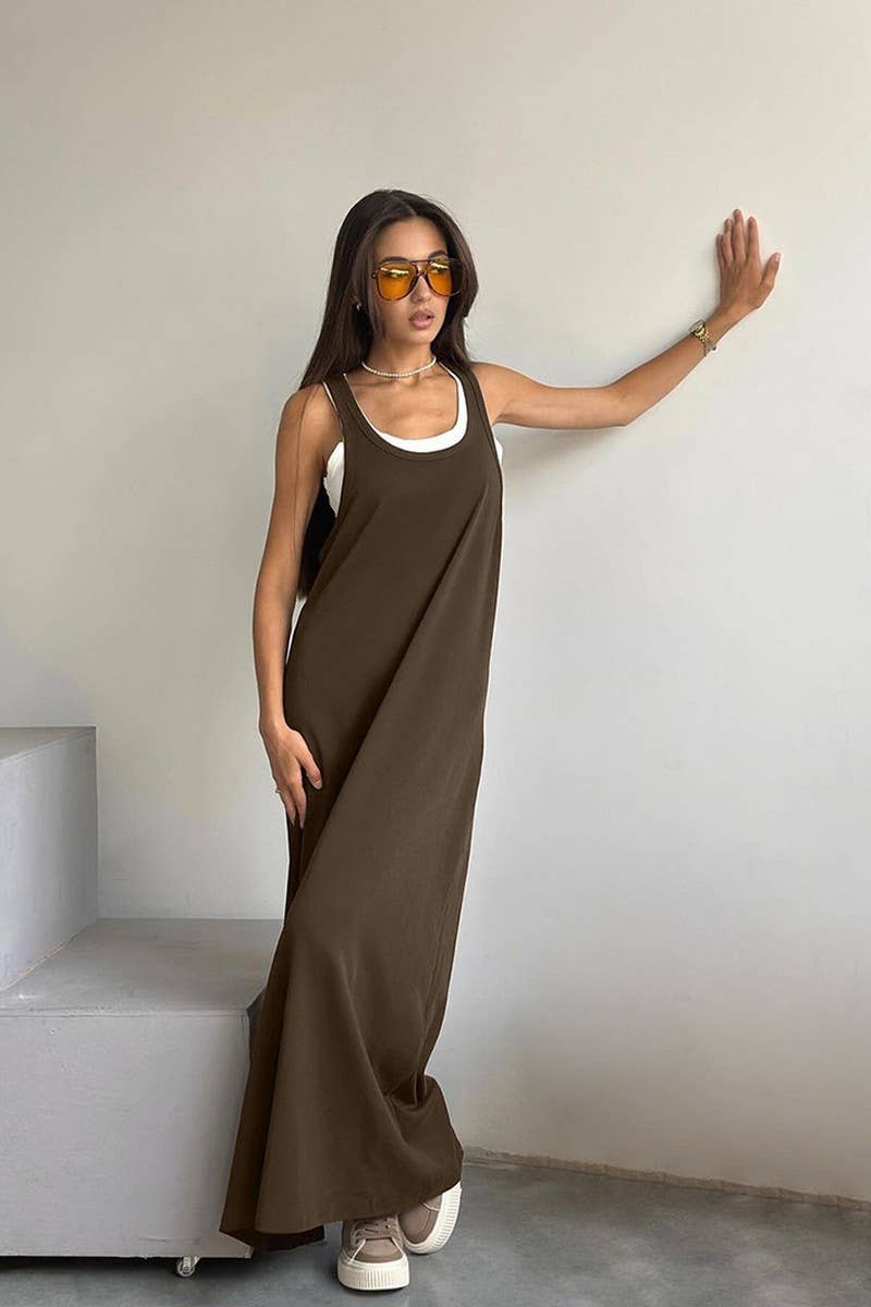 CWSPJ0354_KNITTED CAMISOLE NIGHTDRESS VEST TWO-PIECE SET