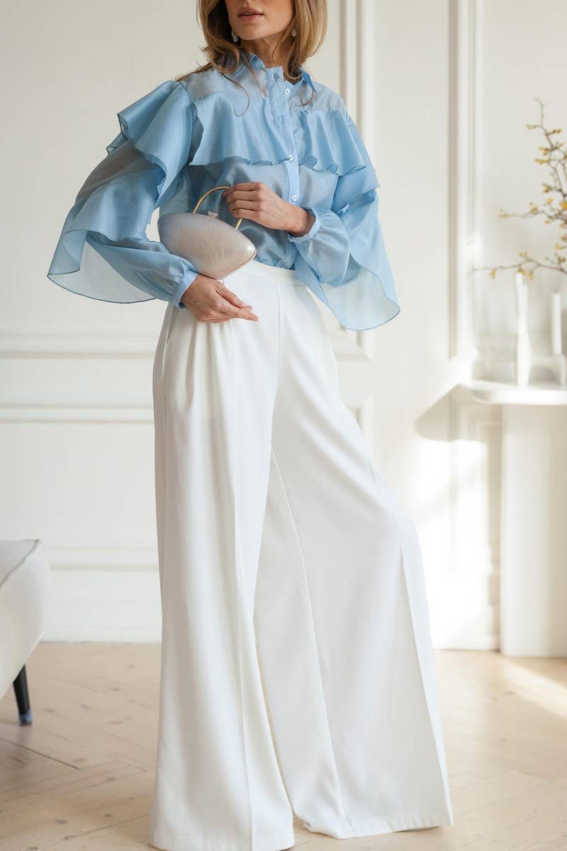 CWTBLL00564_LOOSE LAPEL RUFFLED LONG-SLEEVED SHIRT